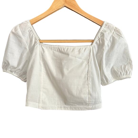 DOLLS KILL Current Mood | White Short Sleeve Crop Smocked | Size Medium - Picture 1 of 5